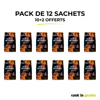 Pack of 12 - Firelighter Bags (72 pcs x 12) - Compressed Wood - 100% Plant-Based - FSC® 100%