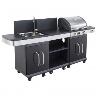 Barbecueset op gas - Grill/Plancha - FIDGI 3 + buffet + aanrecht